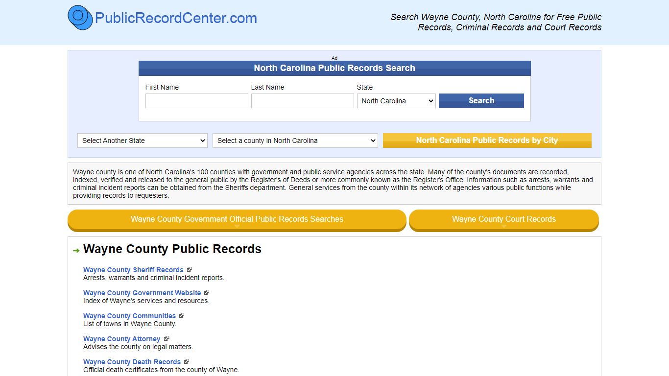 Wayne County North Carolina Free Public Records - Court ...